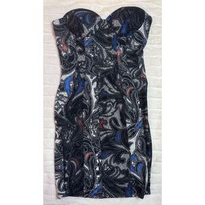 Kardashian Kollection Dress Womens Large Black Lace Print Bodycon Mini